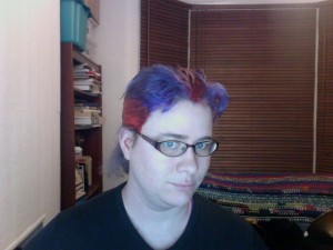 Purple hair with red stripes II